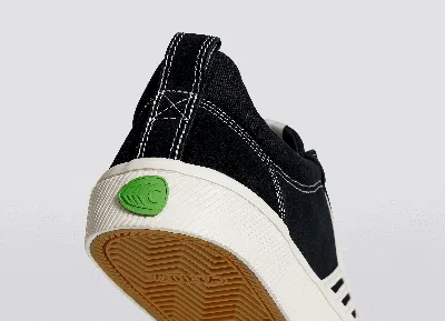 Cariuma Catiba Pro Low Black Suede And Canvas Contrast Thread Ivory Logo Sneaker Men In Black Contrast/ivory