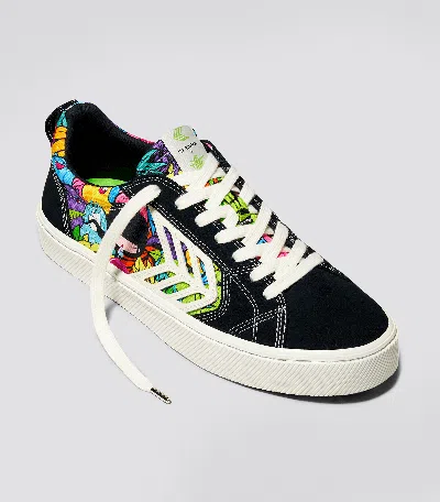 Cariuma Catiba Pro Low Black Suede Toz Canvas Sneaker Men In Catiba Pro Black/toz Print