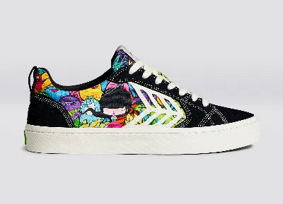 Cariuma Catiba Pro Low Black Suede Toz Canvas Sneaker Men In Catiba Pro Black/toz Print