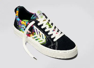 Cariuma Catiba Pro Low Black Suede Toz Canvas Sneaker Men In Catiba Pro Black/toz Print