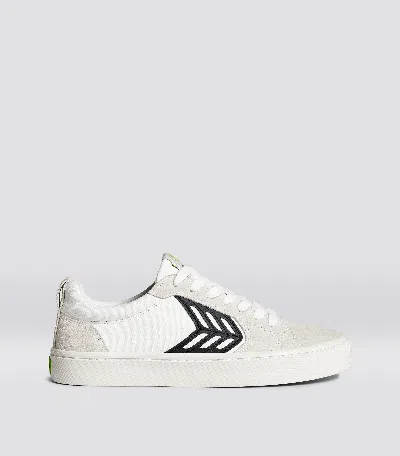 Shop Cariuma Catiba Pro Low Off-white Canvas Vintage White Suede Black Logo Sneaker Men In Off-white/black