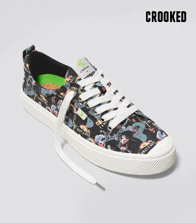 Cariuma Crooked Oca Low Black Graphic Print Canvas Sneaker Women In Crooked Black Graphic Print