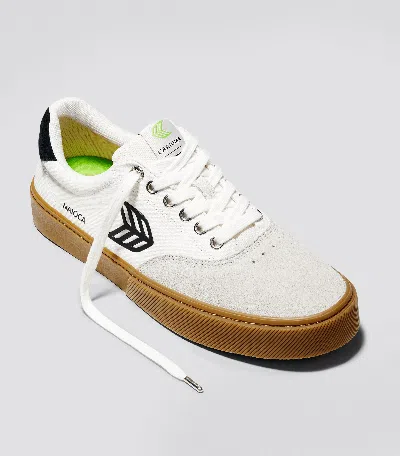 Cariuma Naioca Pro Gum Vintage White Suede Off-white Canvas Black Logo Sneaker Men In Off-white Vintage/black