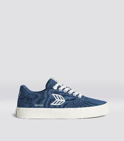 Shop Cariuma Naioca Shadow Blue Canvas Ivory Logo Sneaker Men In Shadow Blue/ivory