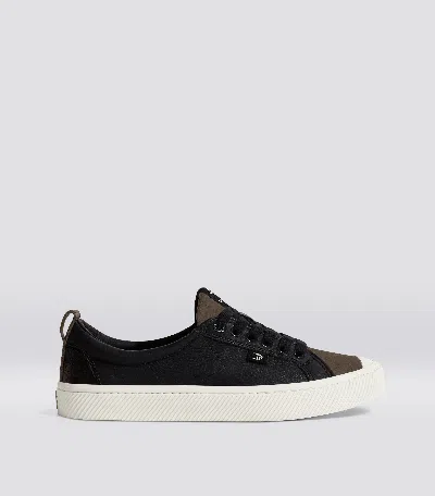 Cariuma Oca Low Black Premium Leather Dark Khaki Suede Sneaker Women In Black/khaki
