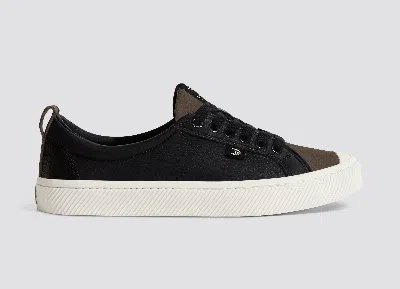 Cariuma Oca Low Black Premium Leather Dark Khaki Suede Sneaker Women In Black/khaki