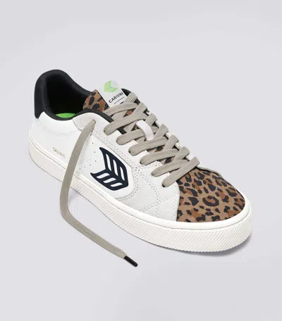 Shop Cariuma Salvas White Leather Leopard Print Suede Black Logo Sneaker Men In White/leopard Print