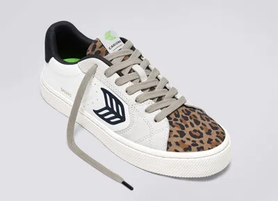 Shop Cariuma Salvas White Leather Leopard Print Suede Black Logo Sneaker Women In White/leopard Print