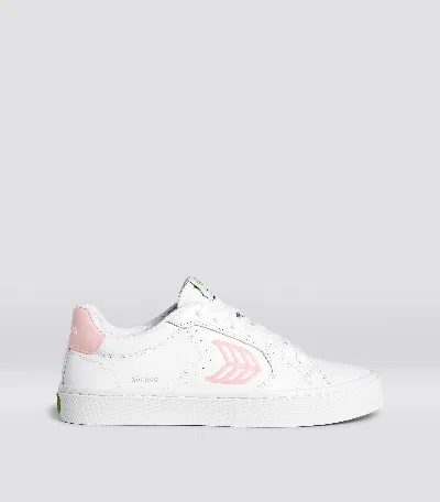 Shop Cariuma Salvas White Leather Rose Logo Sneaker Women In White/rose