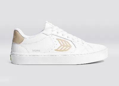 Cariuma Salvas White Leather Shifting Sand Logo Sneaker Men In White/shifting Sand
