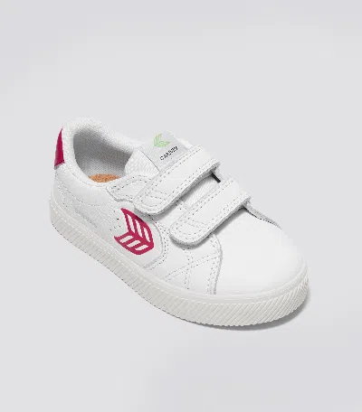 Shop Cariuma Salvas White Premium Leather Jazzy Pink Logo Sneaker Kids In White/jazzy Pink