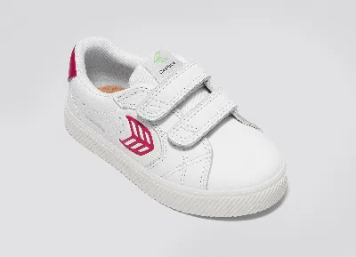 Shop Cariuma Salvas White Premium Leather Jazzy Pink Logo Sneaker Kids In White/jazzy Pink