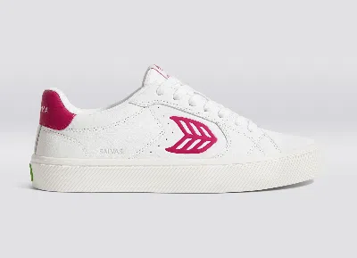 Cariuma Salvas White Premium Leather Jazzy Pink Logo Sneaker Men In White/jazzy Pink