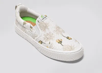 Shop Cariuma Slip-on White Canvas Giant Lilies Sneaker Women In White Giant Lilies