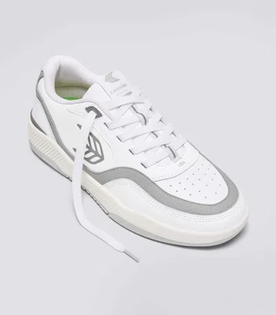 Shop Cariuma Uba White Premium Leather Onyx Grey Logo Sneaker Women In White/onyx Grey