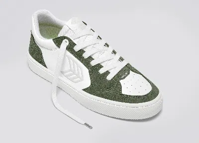 Shop Cariuma Vallely White Leather Bronze Green Suede Ice Logo Sneaker Men In White/bronze Green