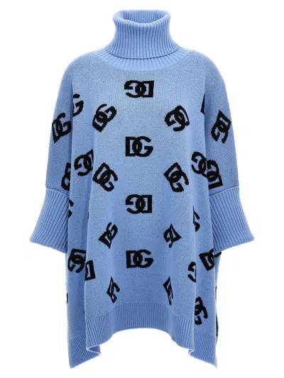 Shop Dolce & Gabbana Jacquard Logo Poncho In Blue