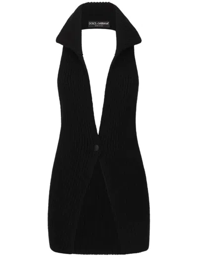 Shop Dolce & Gabbana Ribbed Wool Long Vest Clothing In Black