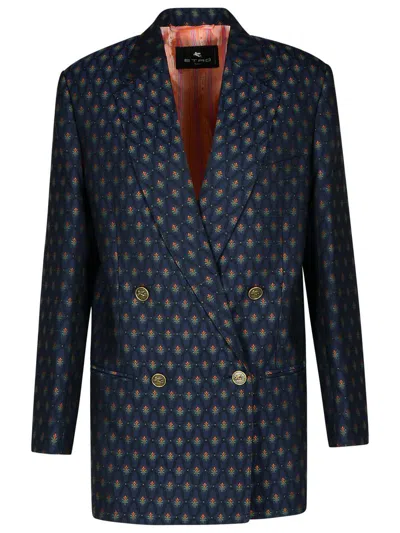 Shop Etro Blue Wool Blend Blazer