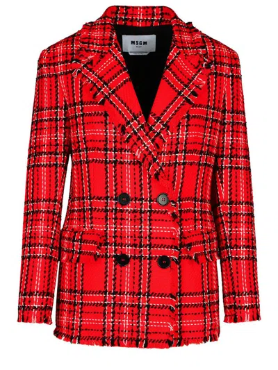 Msgm Check Double-breasted Blazer In Red