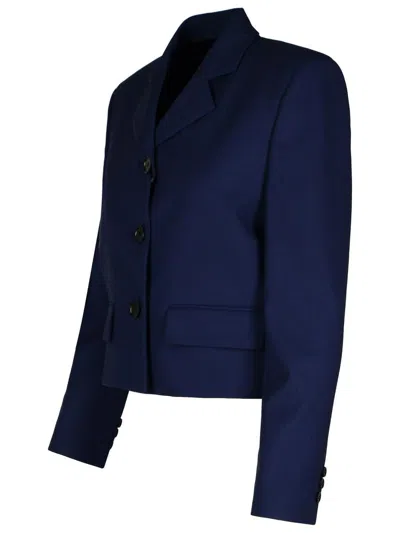 Msgm Wool Crop Blazer Buttoned Cuffs In Navy