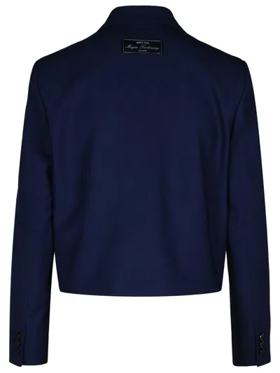 Shop Msgm Navy Virgin Wool Crop Blazer