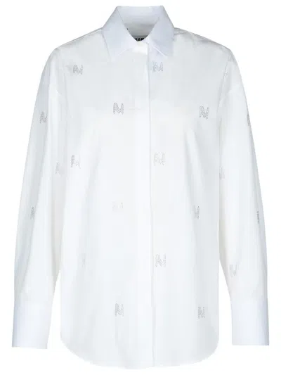 Msgm Cotton Shirt With Collared Neck And Embroidered Pattern In White
