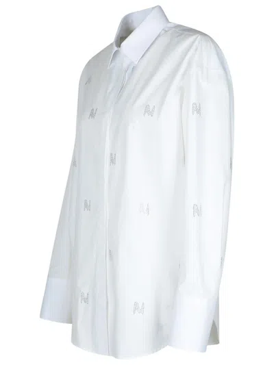 Msgm Cotton Shirt With Collared Neck And Embroidered Pattern In White