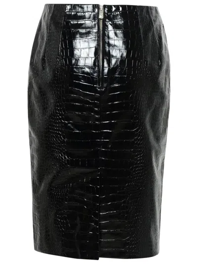 Shop Versace Black Calf Leather Skirt