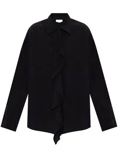 Victoria Beckham Silk Ruffle Front Blouse In Black