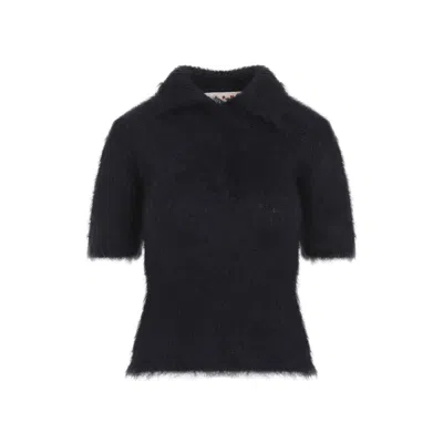 Marni Fuzzy Short Sleeve Sweater In Blue