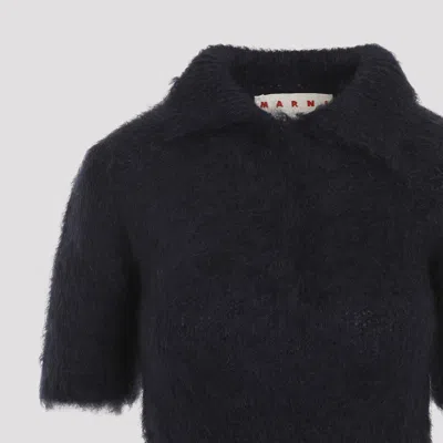 Marni Fuzzy Short Sleeve Sweater In Blue