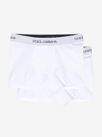 Dolce & Gabbana Boys 2 Pack Boxer Shorts Set In White