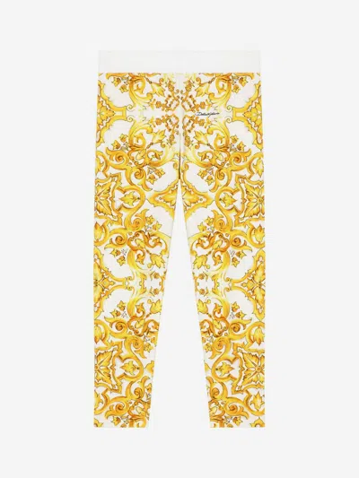 Dolce & Gabbana Girls Maiolica Print Leggings In Yellow