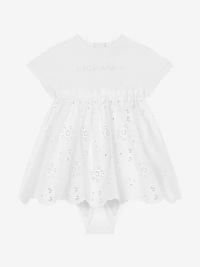 Dolce & Gabbana Jersey And Poplin Dress With Dolce&gabbana Logo In White