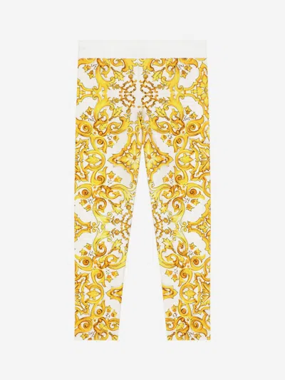 Dolce & Gabbana Girls Maiolica Print Leggings In Yellow