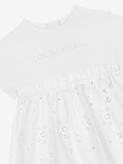 Dolce & Gabbana Jersey And Poplin Dress With Dolce&gabbana Logo In White
