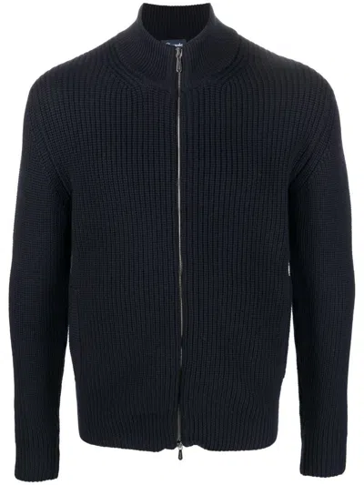 Drumohr Cardigan With Pockets And Zip In Blue