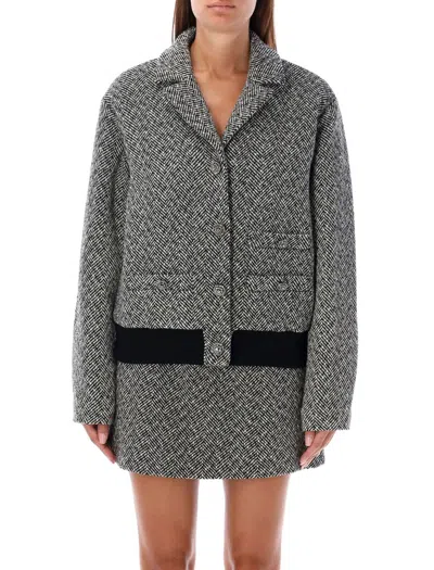Self-portrait Herringbone Bomber Jacket In Black