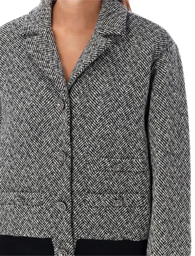 Self-portrait Herringbone Bomber Jacket In Black