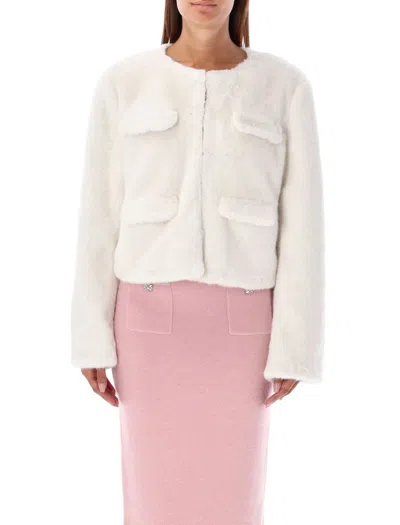 Self-portrait Womens Cream Regular-fit Flap-pockets Faux-fur Jacket In Beige