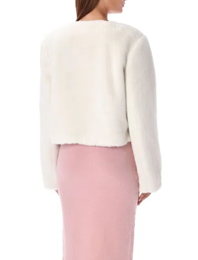 Self-portrait Womens Cream Regular-fit Flap-pockets Faux-fur Jacket In Beige