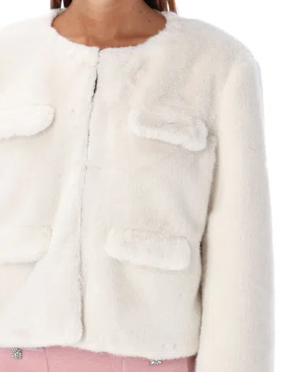 Self-portrait Womens Cream Regular-fit Flap-pockets Faux-fur Jacket In Beige