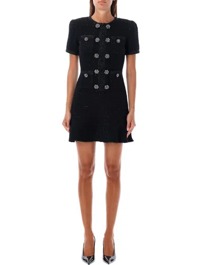 Shop Self-portrait Knit Tweed Mini Dress In Black