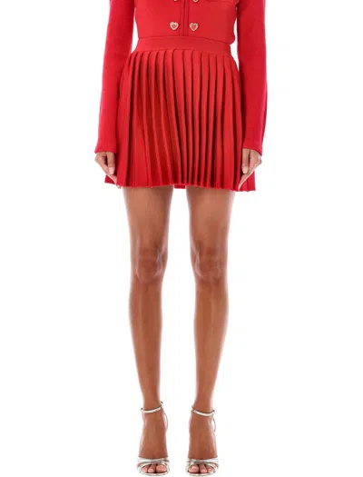 Shop Self-portrait Pleated Mini Skirt In Red