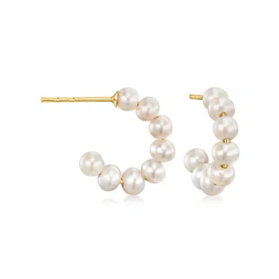 Rs Pure By Ross-simons 3-3.5mm Cultured Pearl C-hoop Earrings In 14kt Yellow Gold In Silver