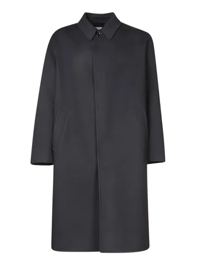 Lardini Collared Wool Coat Featuring Side Pockets In Black