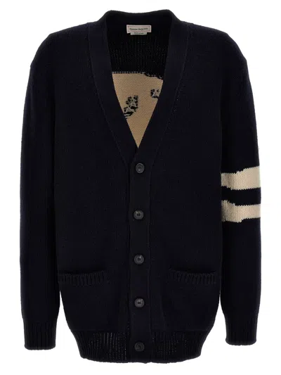 Shop Alexander Mcqueen 'skull' Cardigan In Blue