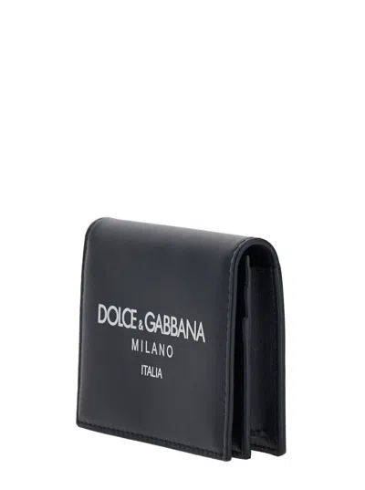 Dolce & Gabbana Dolce&gabbana Black Leather Bi Fold Wallet With Logo In Blue