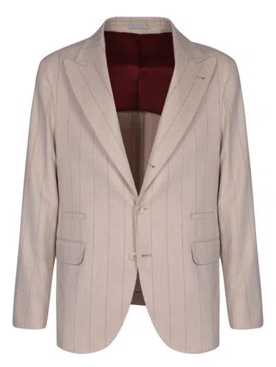 Brunello Cucinelli Beige Flannel Jacket In Beige